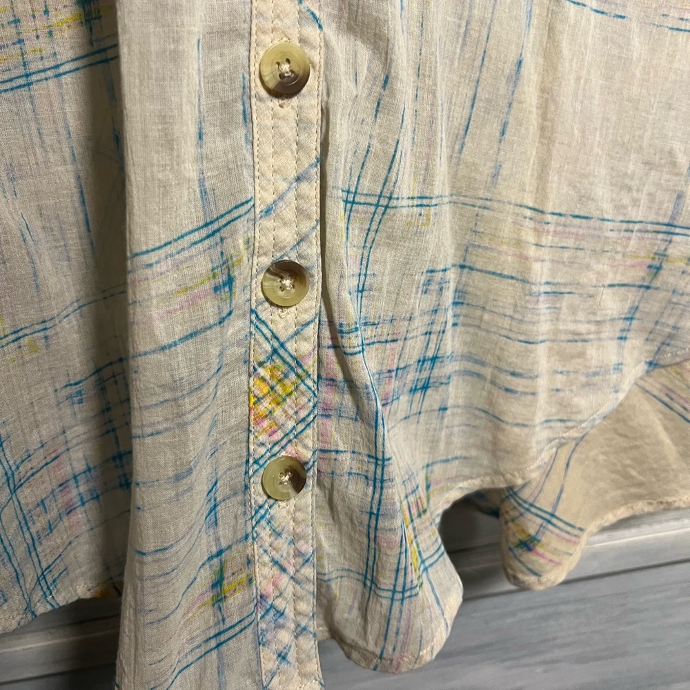 Free People‎ Shore Vibes Relaxed Lightweight Plaid Button Down Boyfriend Ivory - Picture 7 of 11